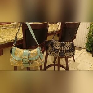 Coach Vintage Soho Buckle Shoulder Bag Pair in Aqua and Black/ Gray.
